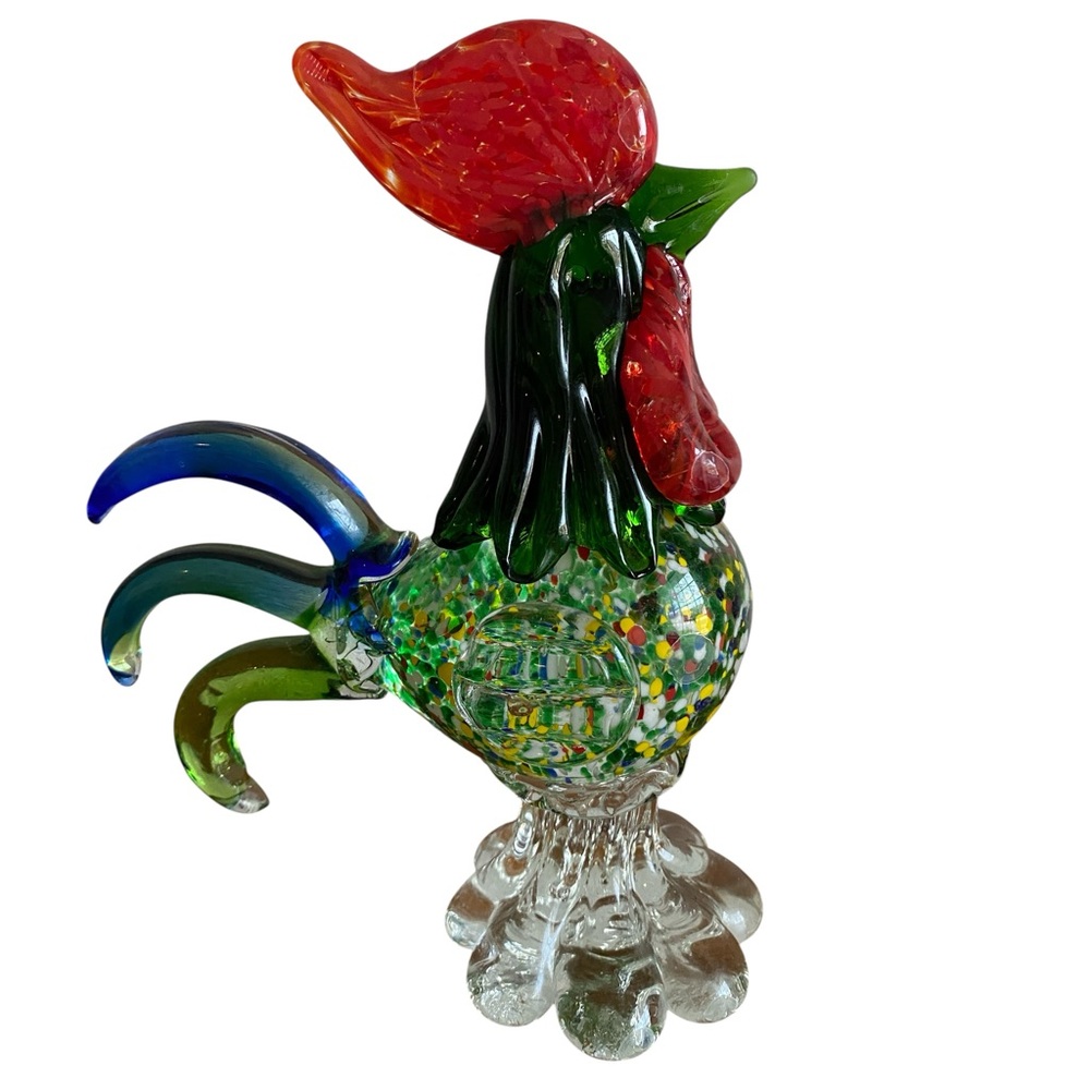 Vintage Mid-Century Murano Style hand-blown art glass rooster figurine
